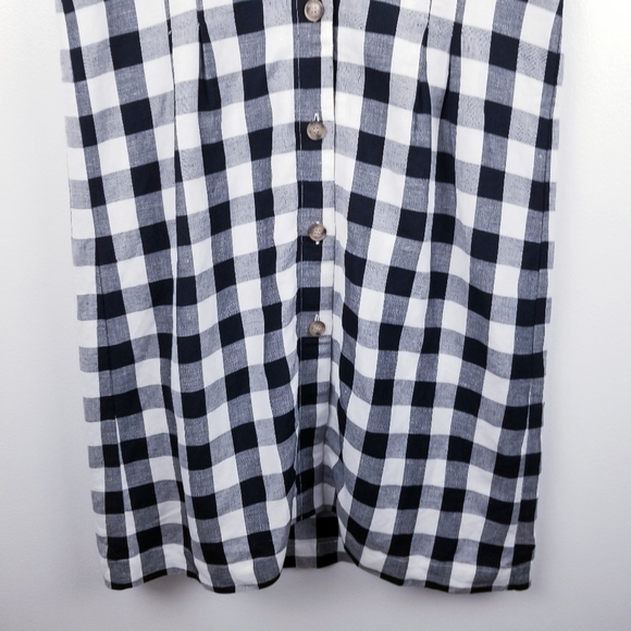 Loft Gingham Linen Blend Button Front V-Neck Dress, size 12 - Picture 9 of 13